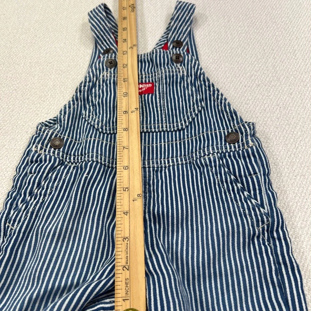 OshKosh B'gosh Overalls Kids 12M Blue Hickory Stripe Cuffed Jersey Lined Bibs